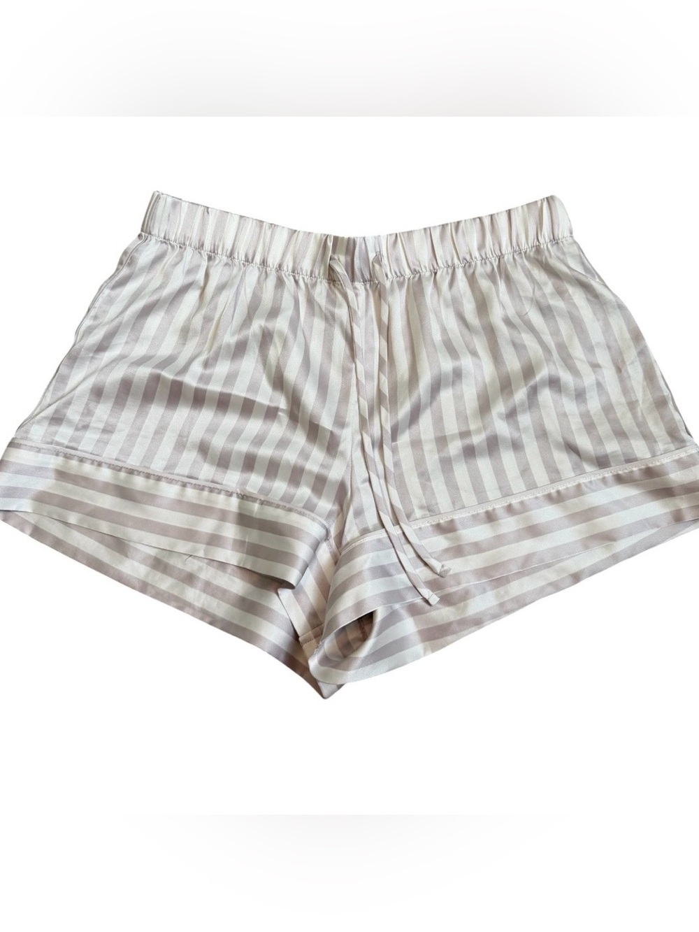 Victoria’s Secret pink and white striped satin sleep shorts